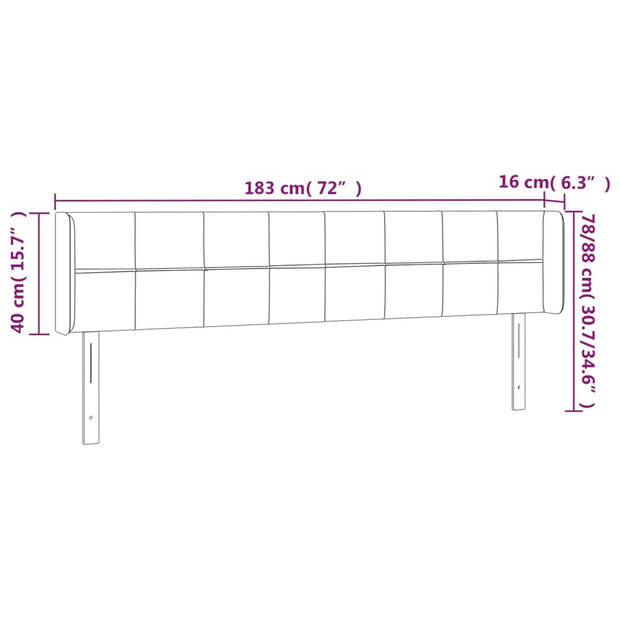 vidaXL Hoofdbord met randen 183x16x78/88 cm stof donkergrijs