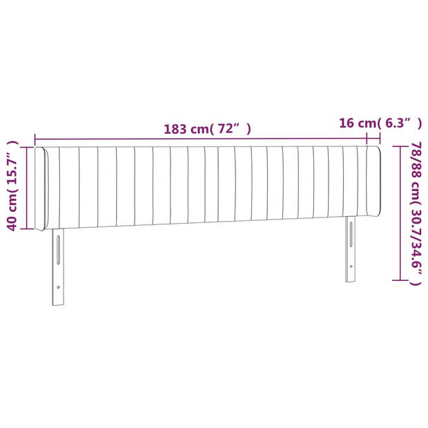 vidaXL Hoofdbord met randen 183x16x78/88 cm fluweel donkerblauw