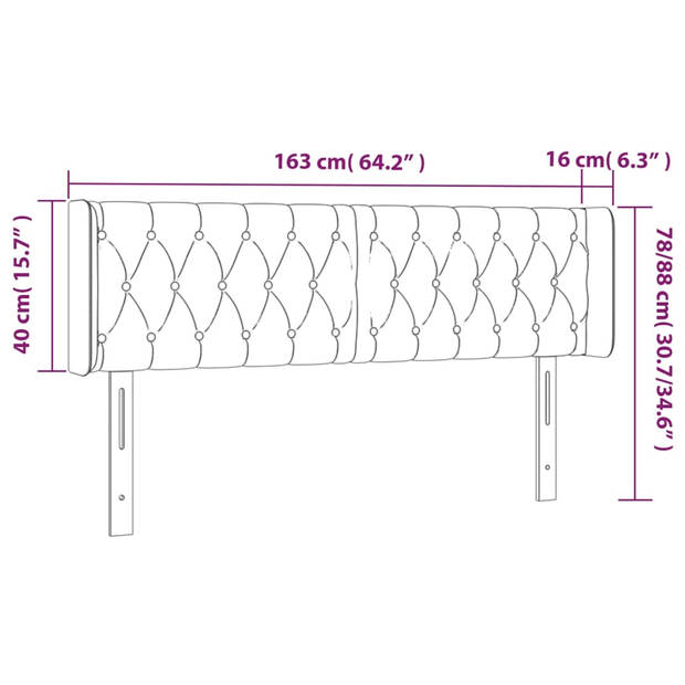 vidaXL Hoofdbord LED 163x16x78/88 cm fluweel lichtgrijs