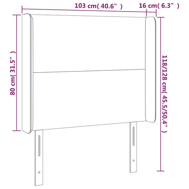 vidaXL Hoofdbord met randen 103x16x118/128 cm fluweel roze