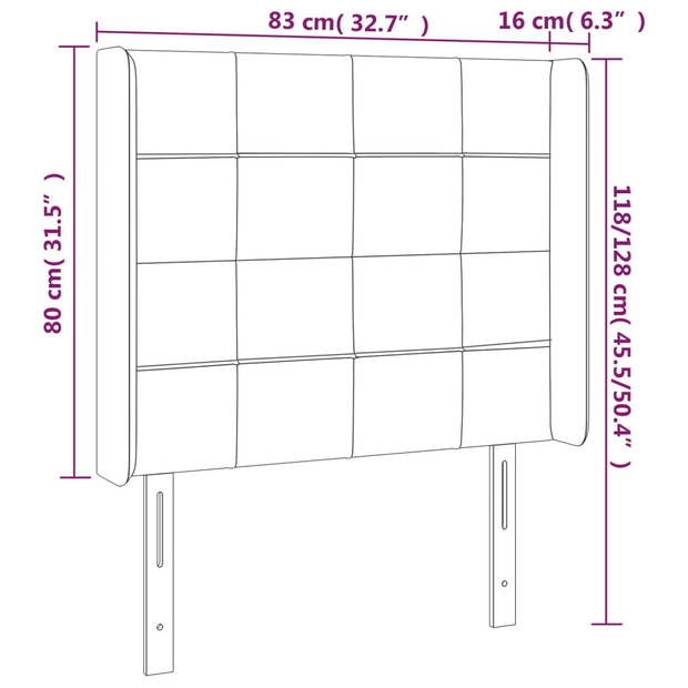 vidaXL Hoofdbord met randen 83x16x118/128 cm fluweel roze