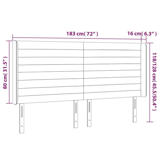 vidaXL Hoofdbord met randen 183x16x118/128 cm fluweel lichtgrijs