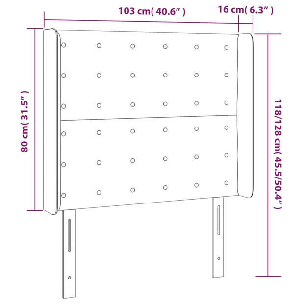 vidaXL Hoofdbord met randen 103x16x118/128 cm stof lichtgrijs