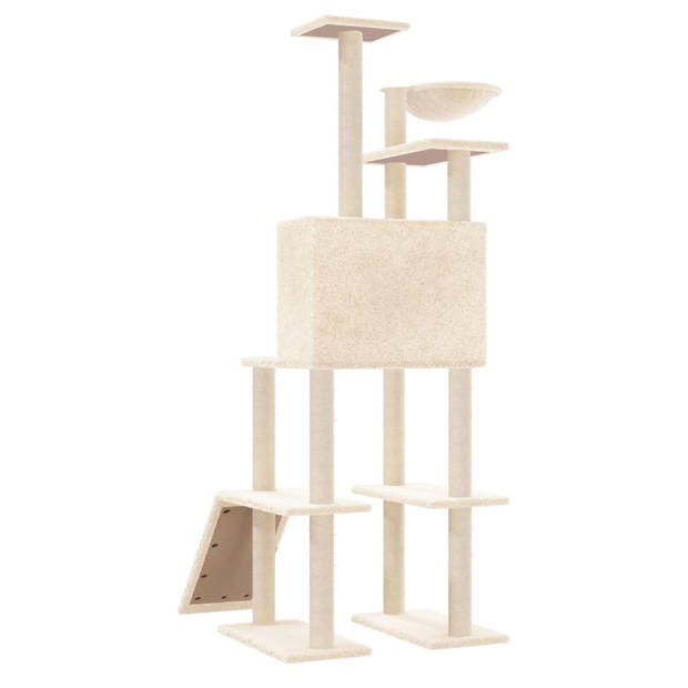 The Living Store Kattenmeubel - Alles-in-één - 80 x 60 x 166 cm - Pluche en sisal