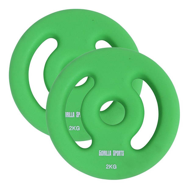 Gorilla Sports Gewichtsschijf - Halterschijven - 2 x 2 kg - Vinyl - Rubber coating - Gietijzer - 30 mm