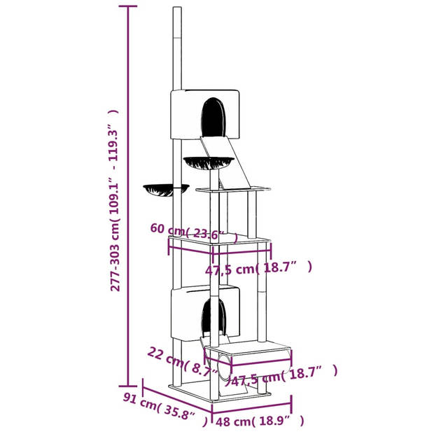 vidaXL Kattenmeubel vloer tot plafond 277-303 cm lichtgrijs