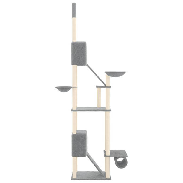 The Living Store Kattentoren Alles-in-één - Lichtgrijs - 48x91x(277-303)cm - Met Huisjes - Hangmatten - Ladders
