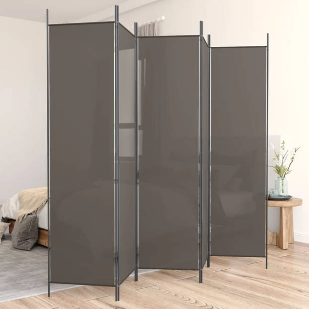 The Living Store Kamerscherm met 5 panelen 250x220 cm stof antracietkleurig - Kamerscherm