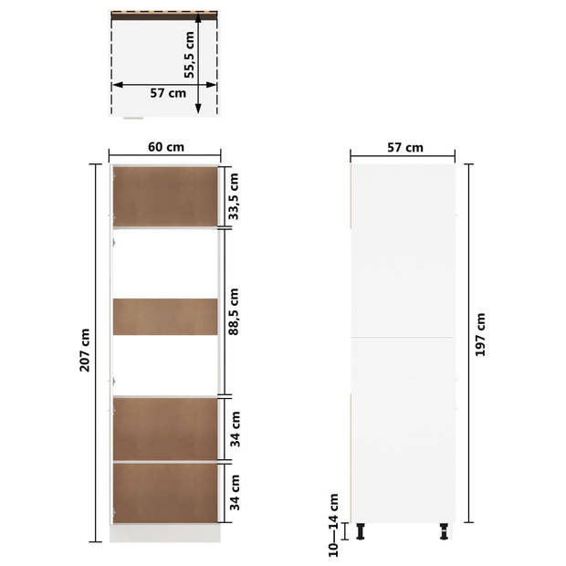 vidaXL Koelkastkast 60x57x207 cm bewerkt hout bruin eikenkleur