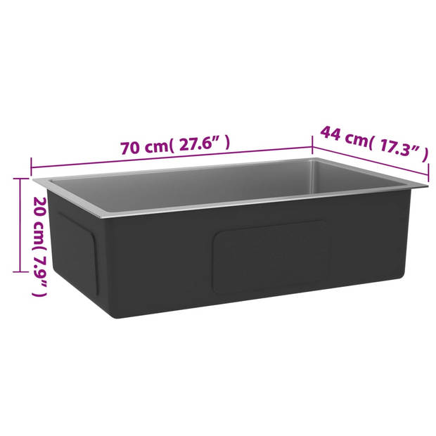 The Living Store Roestvrij Stalen Spoelbak - 70 x 44 x 20 cm - Geluiddempend - X-flume Ontwerp