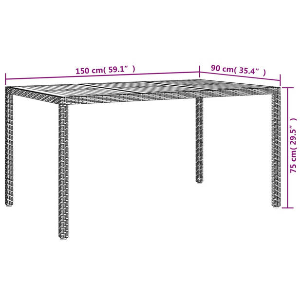 vidaXL Tuintafel 150x90x75 cm poly rattan en acaciahout zwart