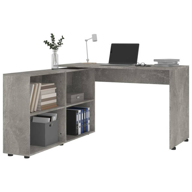 The Living Store Hoekbureau - Bureau met Boekenkast - 130x60x75 cm - Betongrijs