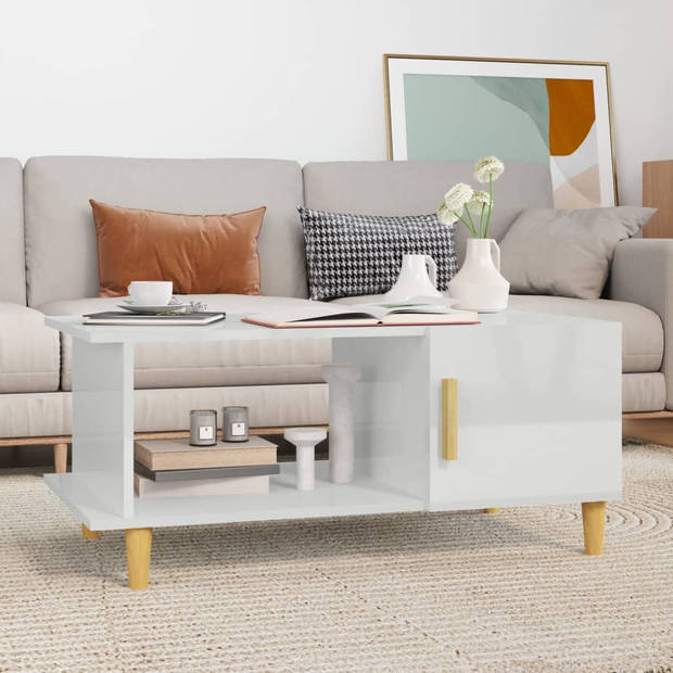 The Living Store Salontafel - Hoogglans wit - 90 x 50 x 40 cm -steve - opbergvak - minimalistisch design