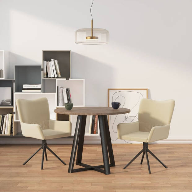 The Living Store Draaibare Eetkamerstoelen - Fluweel - Stevig Frame - Comfortabel - 360 graden draaibaar - Crème -