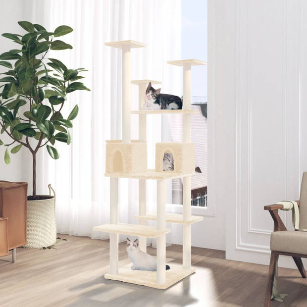 The Living Store Kattenboom - Alles-in-één kattenmeubel - Comfortabele pluche - Sisal krabpalen - Praktische huisjes -