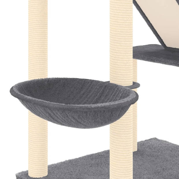 The Living Store Kattentoren Alles-in-één - Donkergrijs - 48 x 91 x (277-303) cm - Hout - Pluche - Sisal