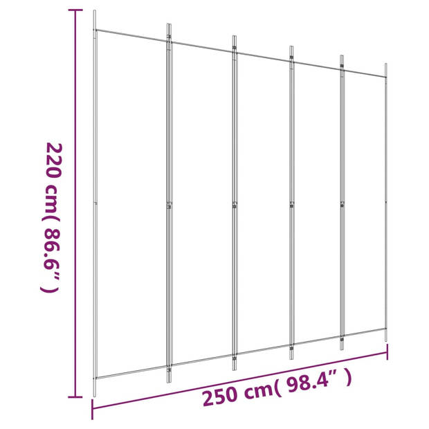 The Living Store Kamerscherm met 5 panelen 250x220 cm stof antracietkleurig - Kamerscherm