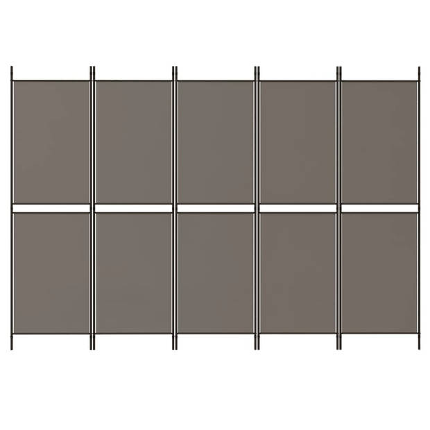 The Living Store Kamerscherm Antraciet 250x200 cm - Opvouwbaar - Stof - Polyester - IJzer