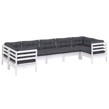 vidaXL 7-delige Loungeset met kussens grenenhout wit