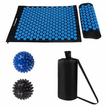 Trizand Acupressuur mat met kussen en massageballen inclusief opbergzak blauw