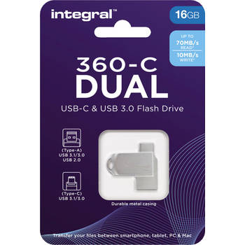 Integral 360-C Dual USB-C & USB 3.0 stick, 16 GB