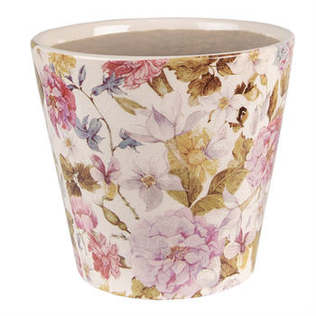 Clayre & Eef Bloempot Ø 17x16 cm Roze Beige Keramiek Bloemen Bloempot binnen Roze Bloempot binnen