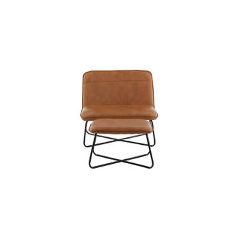 X fauteuil met hocker PU kunstleer bruin.