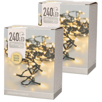 Set van 2x stuks kerstverlichting extra warm wit buiten 240 lampjes 1800 cm - Kerstverlichting kerstboom