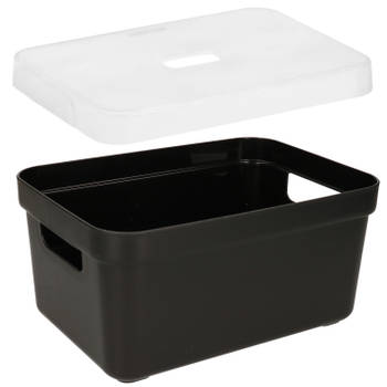 Opbergboxen/opbergmanden zwart van 5 liter kunststof met transparante deksel - Opbergbox