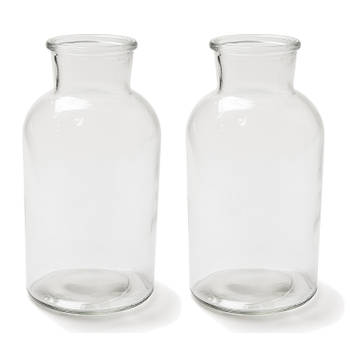 Set van 2x stuks melkbusvaas bloemenvaas/bloemenvazen 10 x 20 cm transparant glas - Vazen