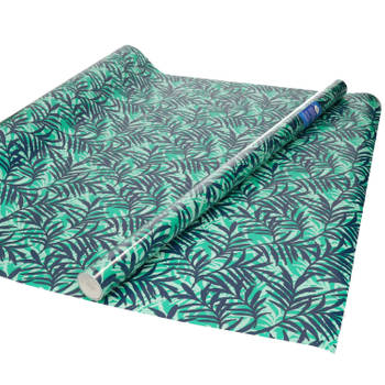 Inpakpapier/cadeaupapier groen met donker blauwe bladeren design 200 x 70 cm - Cadeaupapier