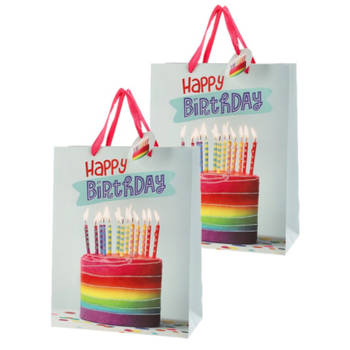 Set van 4x stuks papieren verjaardag giftbags/cadeau tasjes verjaardagstaart 25 x 32 x 12 cm - cadeautasjes