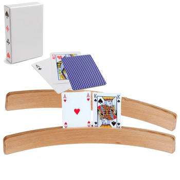 2x Speelkaartenhouders hout 50 cm inclusief 54 speelkaarten blauw - Speelkaarthouders