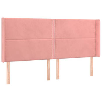 vidaXL Hoofdbord met randen 203x16x118/128 cm fluweel roze