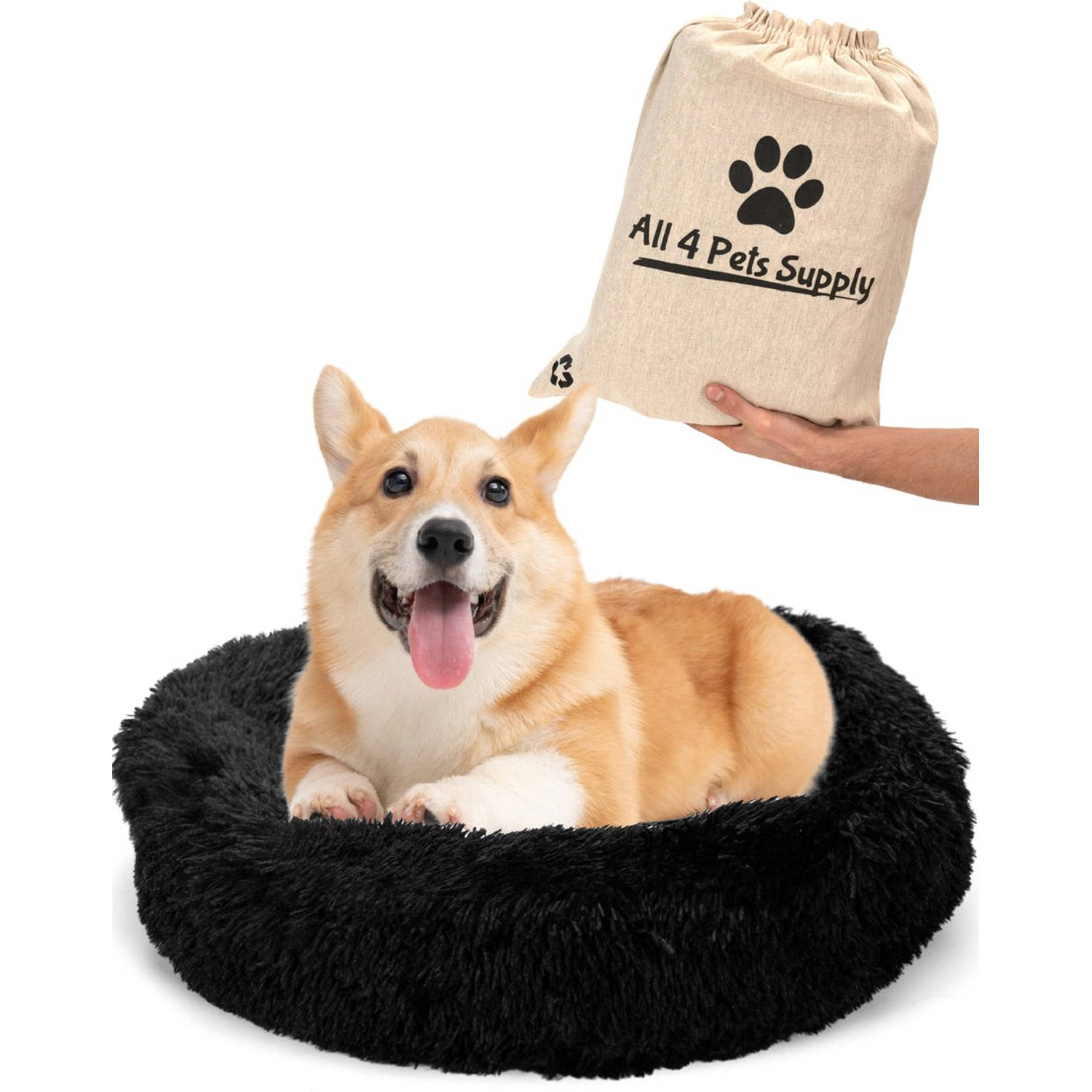 All 4 Pets Supply® Hondenmand Donut Kattenmand Maat S Voor Honden-katten Tot 40 Cm Hondenkussen Zwar