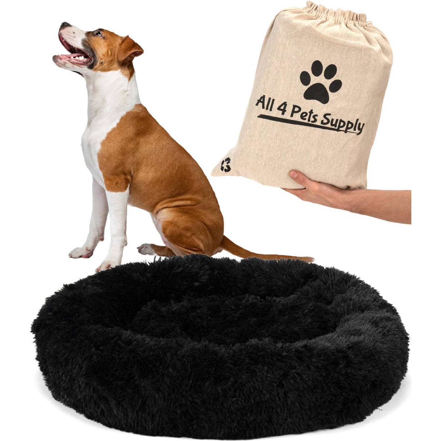 All 4 Pets Supply® Hondenmand Donut Maat M Geschikt Voor Honden Tot 50 Cm Hondenkussen Zwart