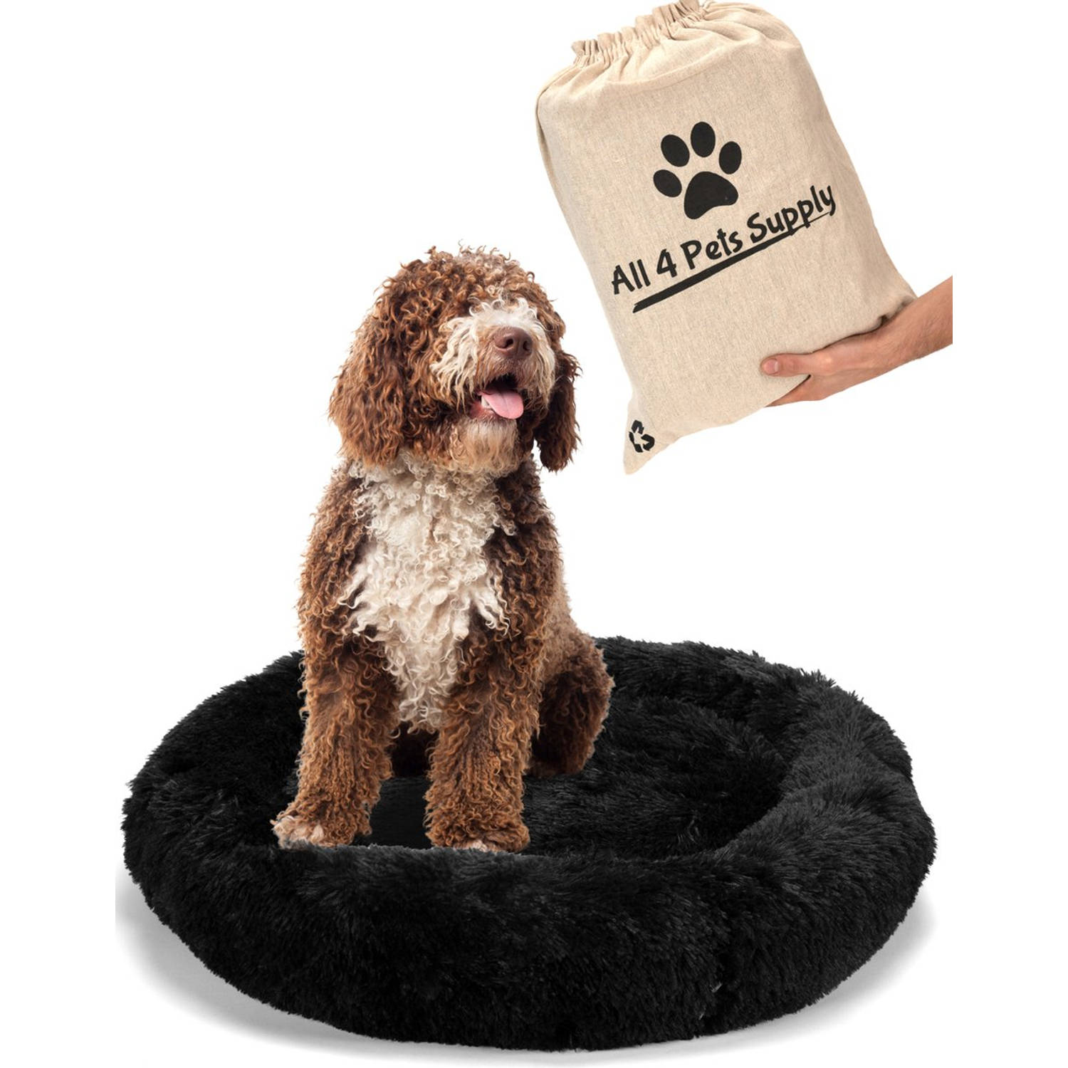 All 4 Pets Supply® Hondenmand Donut Maat L Geschikt Voor Honden Tot 60 Cm Hondenkussen Zwart