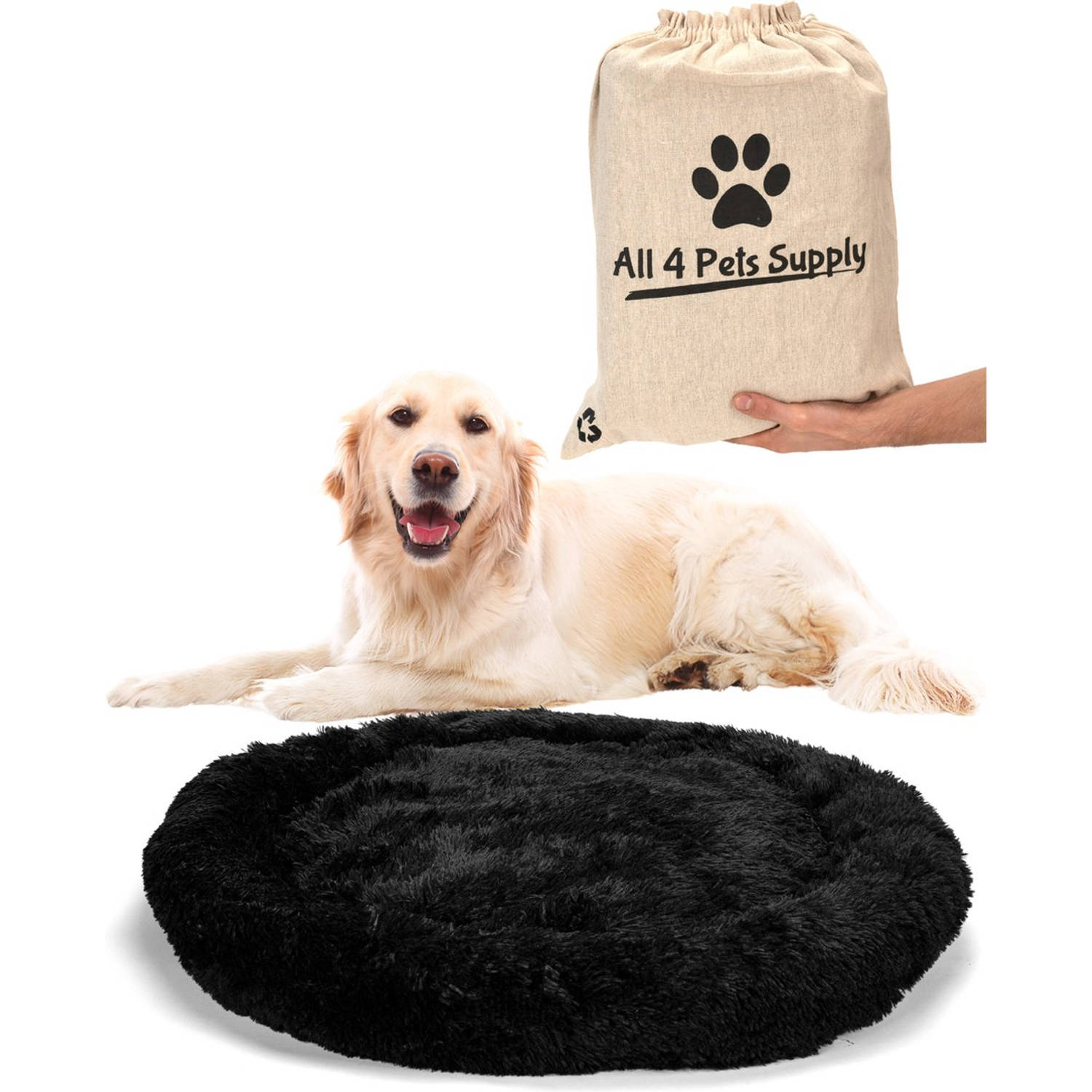 All 4 Pets Supply® Hondenmand Donut Maat Xl Geschikt Voor Honden Tot 100 Cm Hondenkussen Zwart