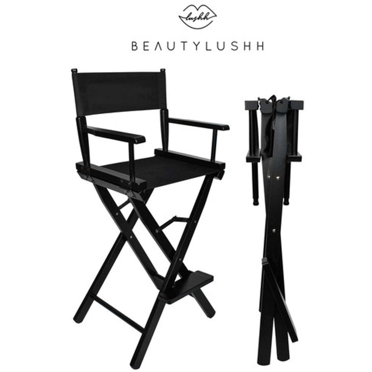 Beautylushh Professionele Hoge Make-up-Regisseurs Stoel Verstelbaar Aluminium 116 Cm Zwart