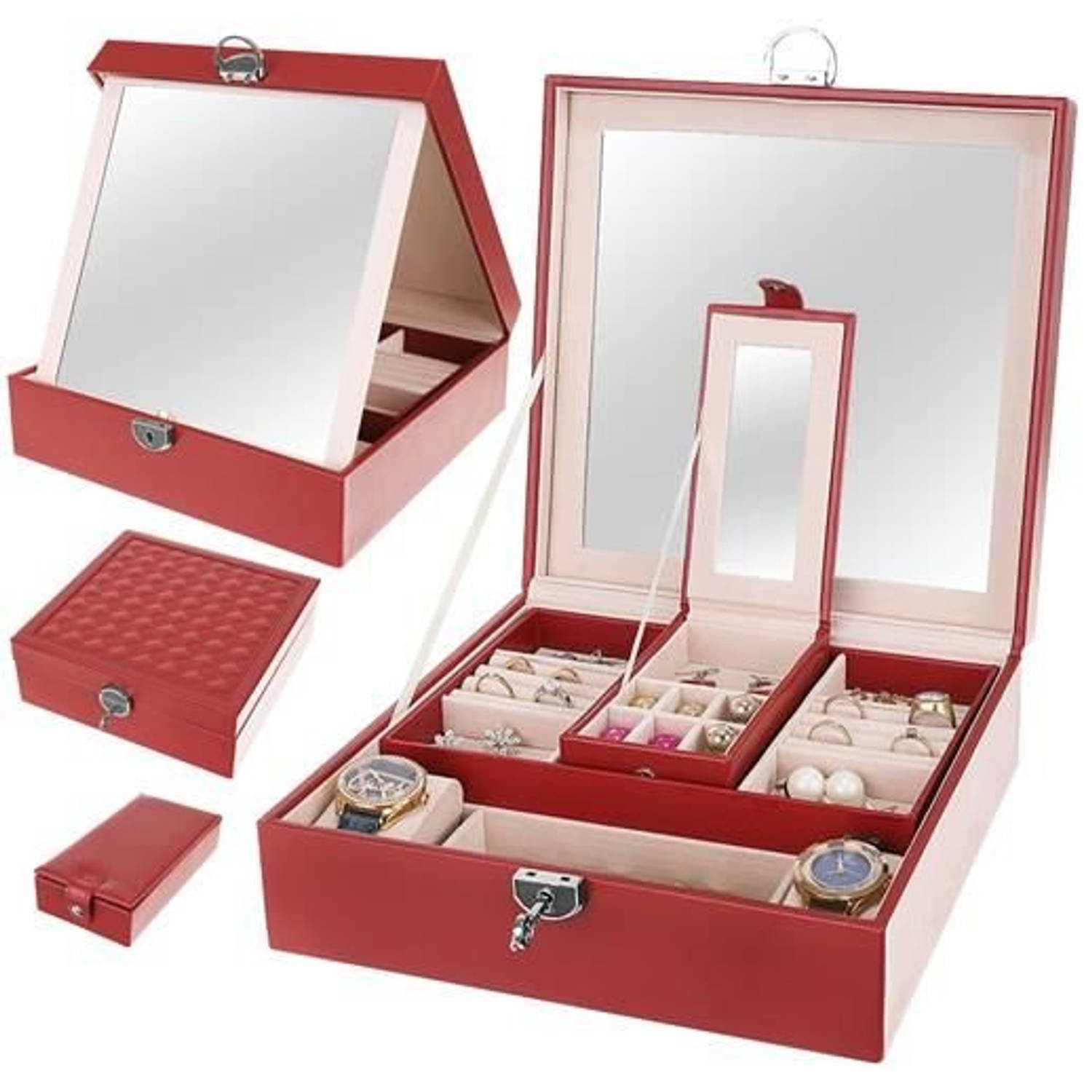 Beautylushh Juwelen Opbergdoos-Sieradendoos Bordeaux Rood 25 X 25x 9 Cm