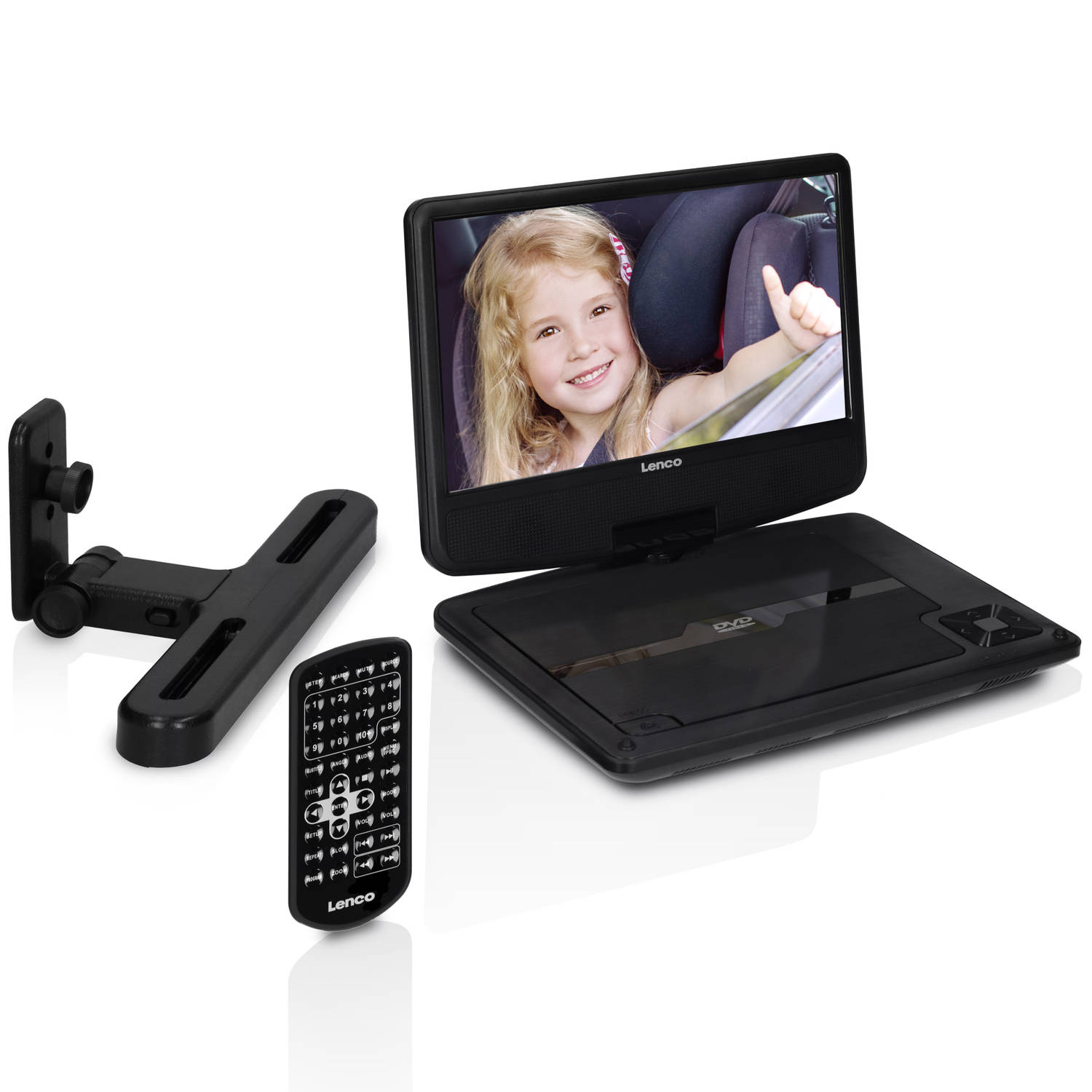 9"" Portable DVD-speler met USB en ophangbeugel Lenco DVP-901BK Zwart