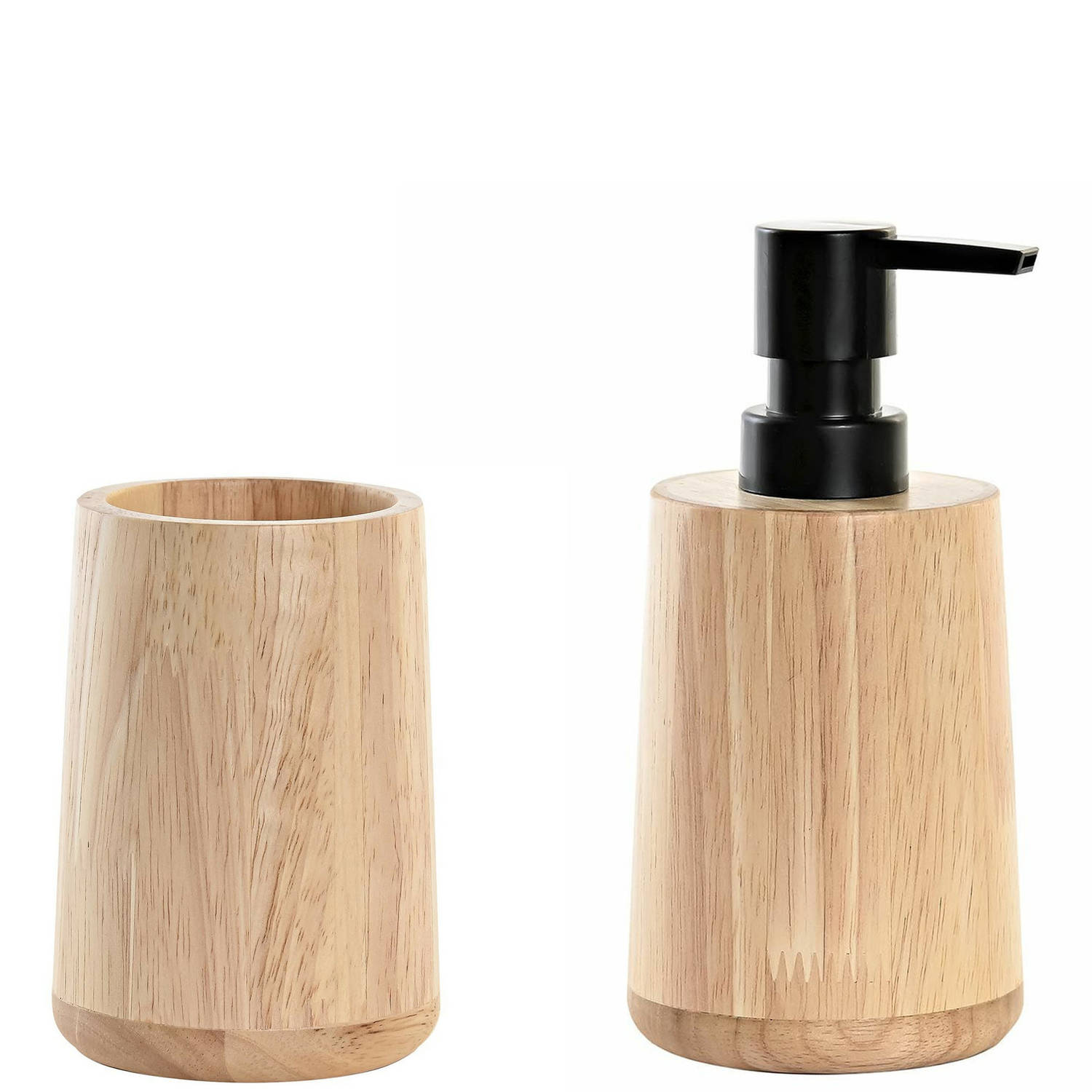Badkamer accessoires setje drinkbeker zeeppompje 16 cm bamboe/zwart - Zeeppompjes | Blokker