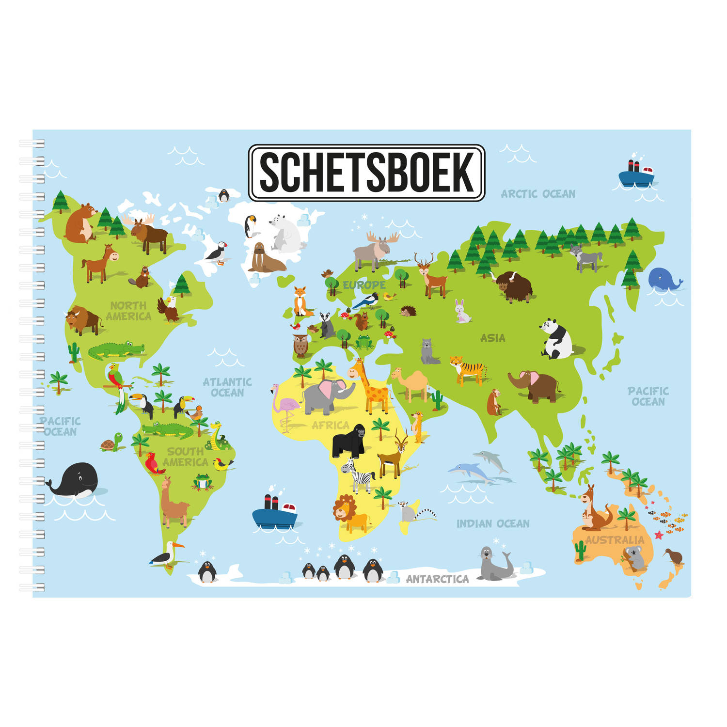 A4 Tekenboek- Schetsboek- Kleurboek- Schetsblok Met Dieren Wereldkaart Voor Kinderen 50 Vellen Teken