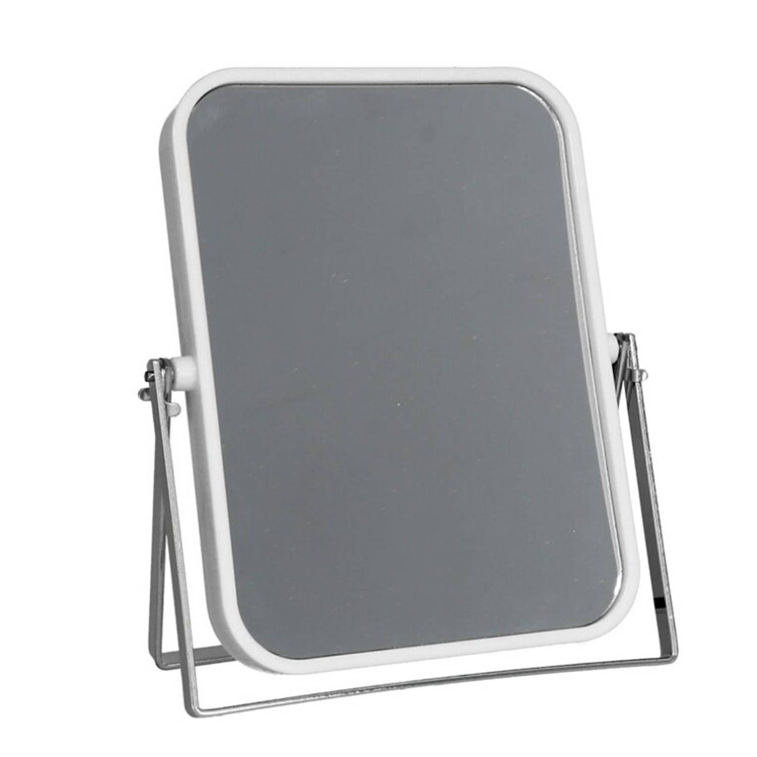 Make-up spiegel 2-zijdig gebruik - vergrotend - 13 x 18 cm - wit/zilver - Make-up spiegeltjes