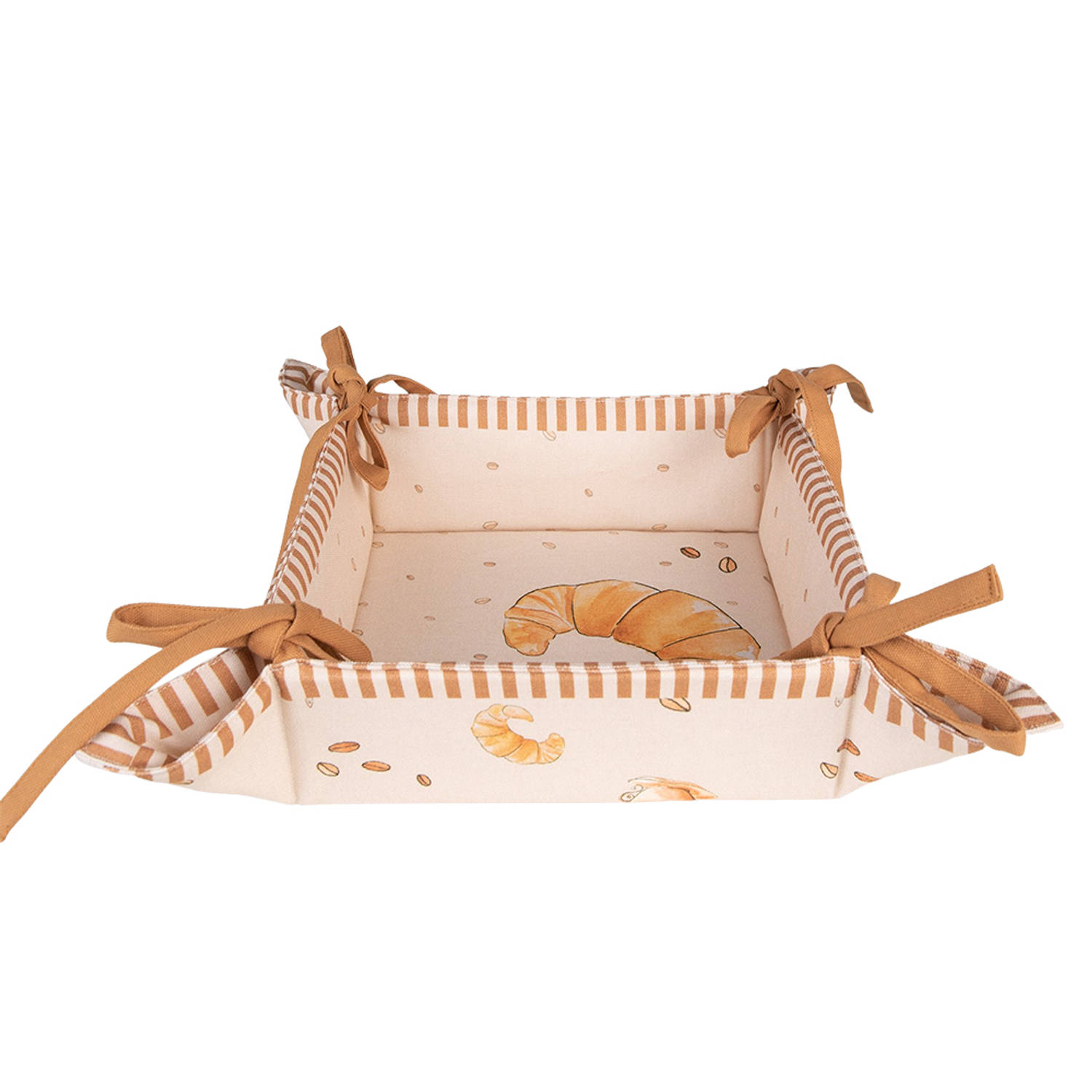 Clayre & Eef Broodmand 35x35x8 Cm Beige Katoen Croissant En Koffie Cadeau Keuken Basket Bread Basket