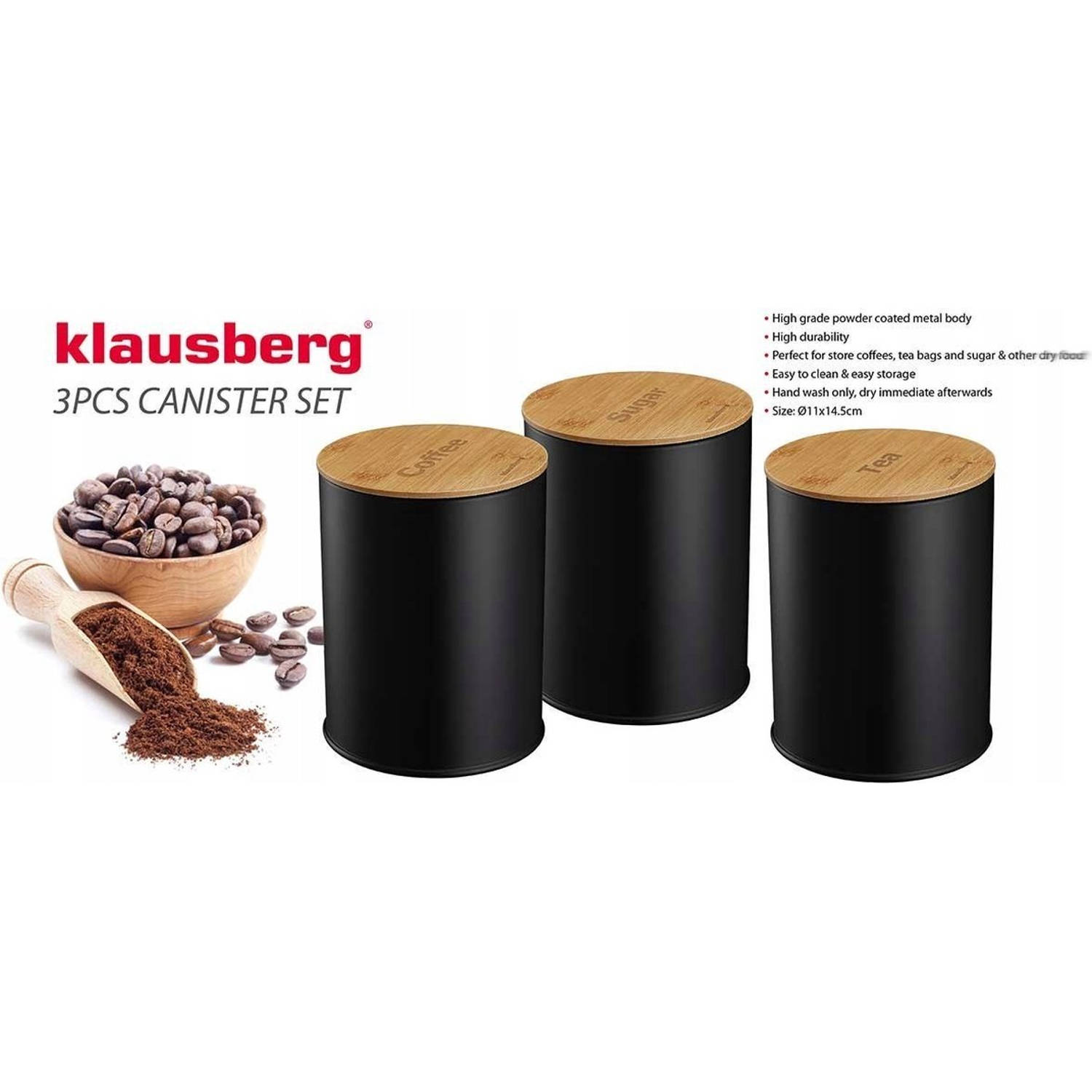 krab vermogen Ligatie Klausberg 7490 - opberg bussen - koffie - thee - suiker - zwart | Blokker