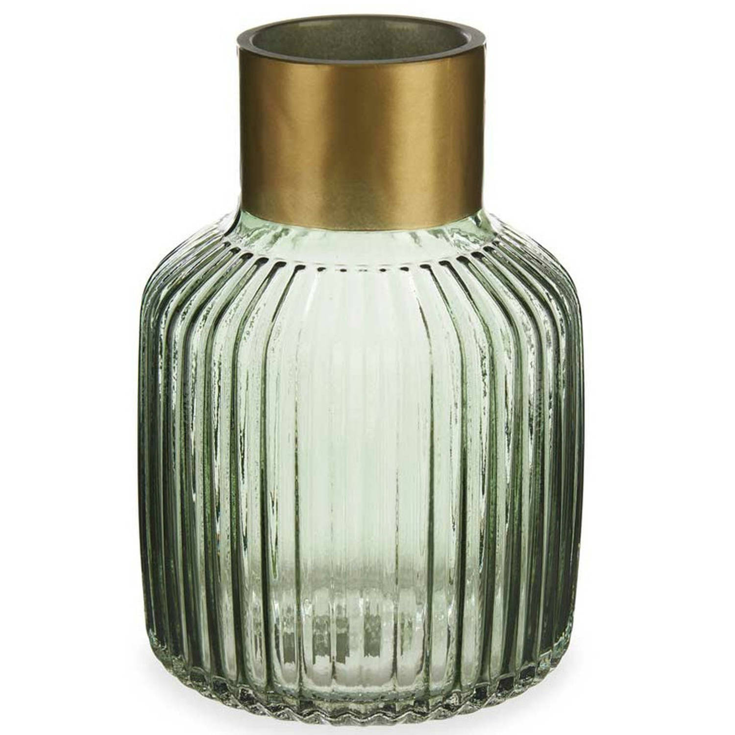 Bloemenvaas luxe decoratie glas groen transparant-goud 14 x 22 cm Vazen