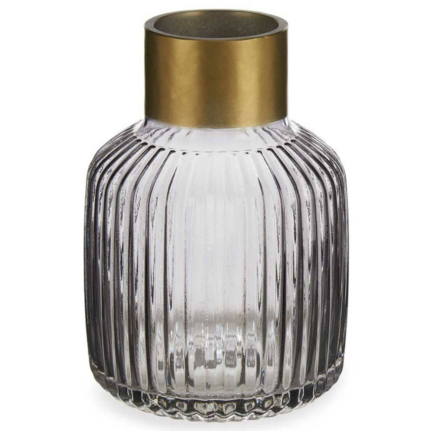 Bloemenvaas luxe decoratie glas grijs transparant-goud 14 x 22 cm Vazen