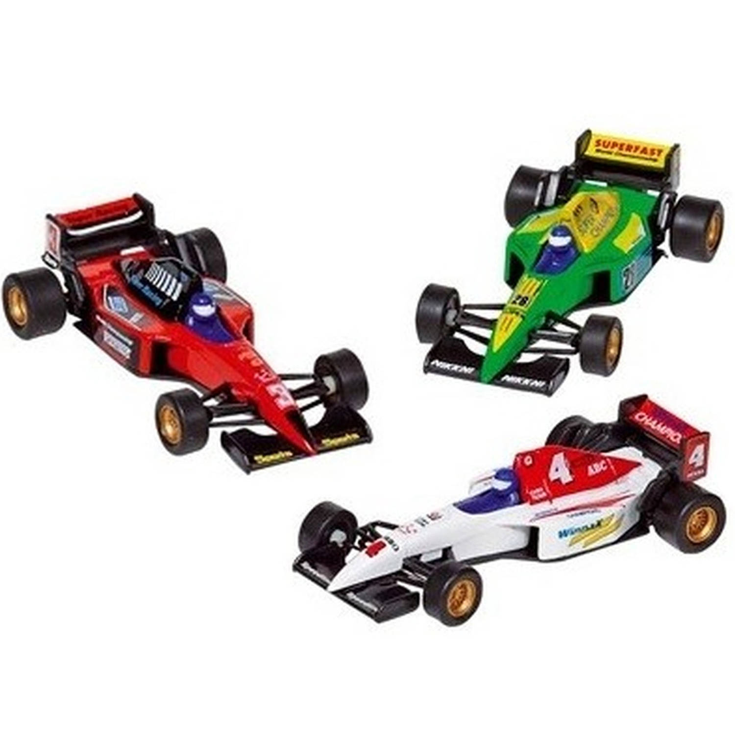 Raceauto speelgoed set van 3x stuks Formule 1 wagens 10 cm Speelgoed auto's