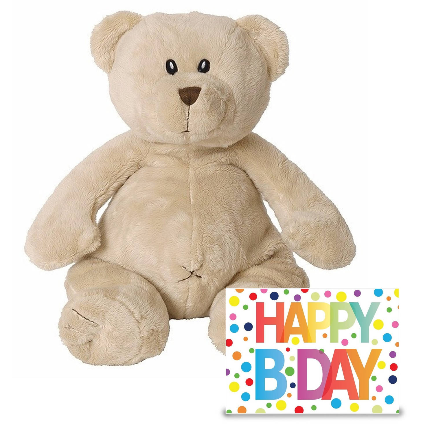 Verjaardag cadeau knuffelbeer 40 cm met XL Happy Birthday wenskaart Knuffelberen